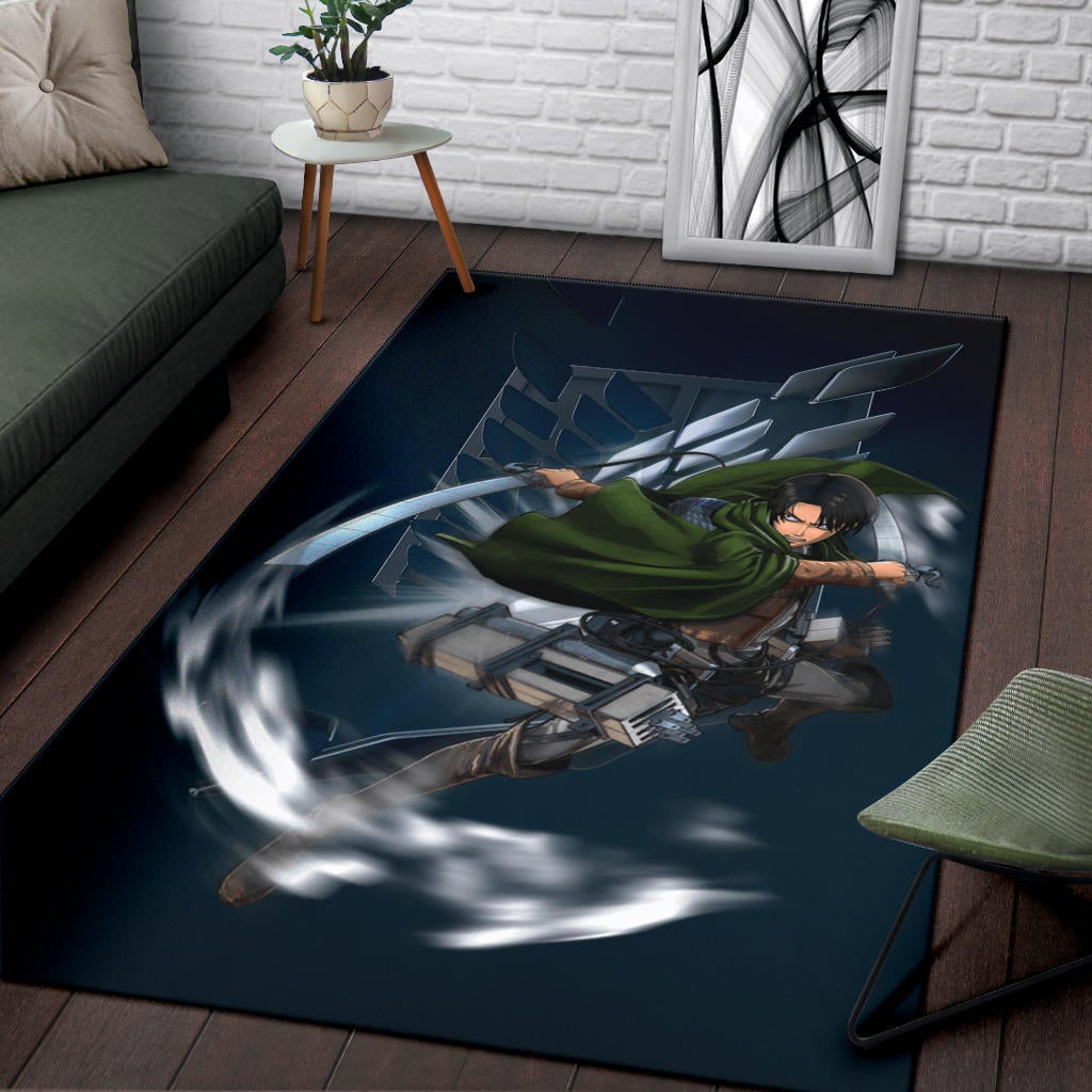 Attack On Titan Anime Area Rug - Levi Fighting Wind Blade Metal Wings Of Freedom  Rugs Home Decor