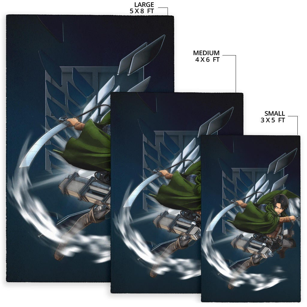 Attack On Titan Anime Area Rug - Levi Fighting Wind Blade Metal Wings Of Freedom  Rugs Home Decor