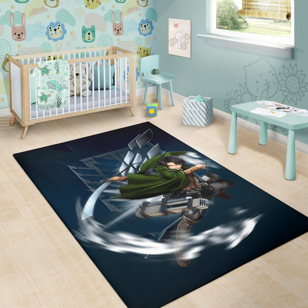 Attack On Titan Anime Area Rug - Levi Fighting Wind Blade Metal Wings Of Freedom  Rugs Home Decor