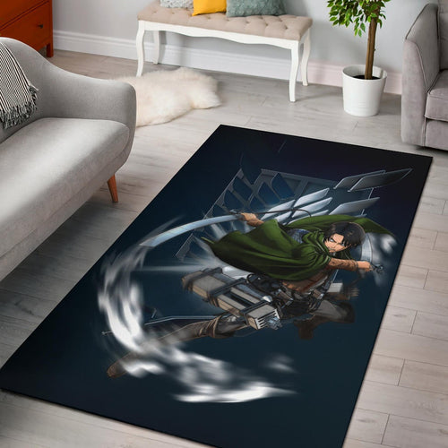 Attack On Titan Anime Area Rug - Levi Fighting Wind Blade Metal Wings Of Freedom  Rugs Home Decor