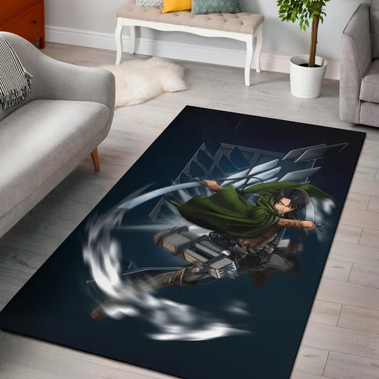 Attack On Titan Anime Area Rug - Levi Fighting Wind Blade Metal Wings Of Freedom  Rugs Home Decor
