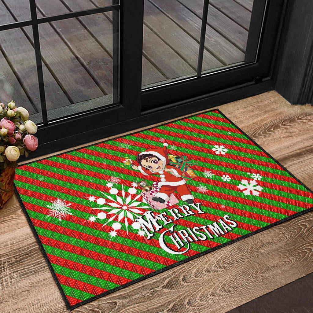 Demon Slayer Anime Door Mat - Merry Christmas Santa Tanjiro With Xmas Gifts Door Mat Home Decor