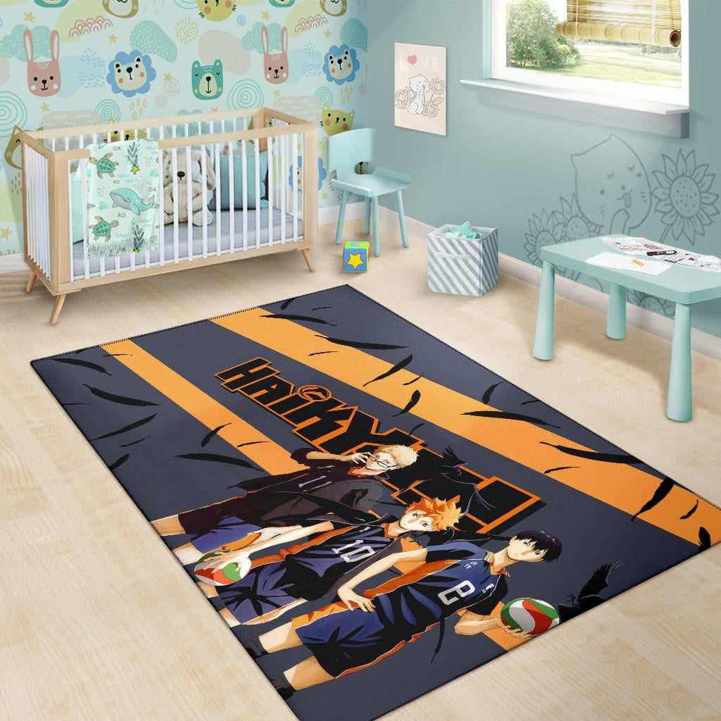 Haikyuu Anime Area Rug - Shouyou Hinata Kei And Kageyama Play Volleyball Rugs Home Decor