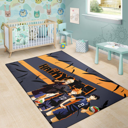 Haikyuu Anime Area Rug - Shouyou Hinata Kei And Kageyama Play Volleyball Rugs Home Decor