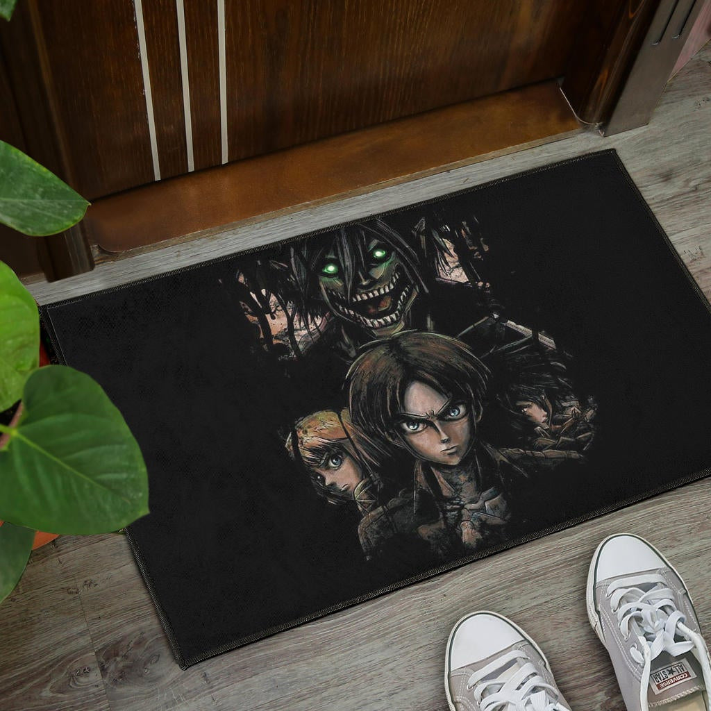 Attack On Titan Anime Door Mat - Evil Eren Titan Vs Human Battle Black Door Mat Home Decor