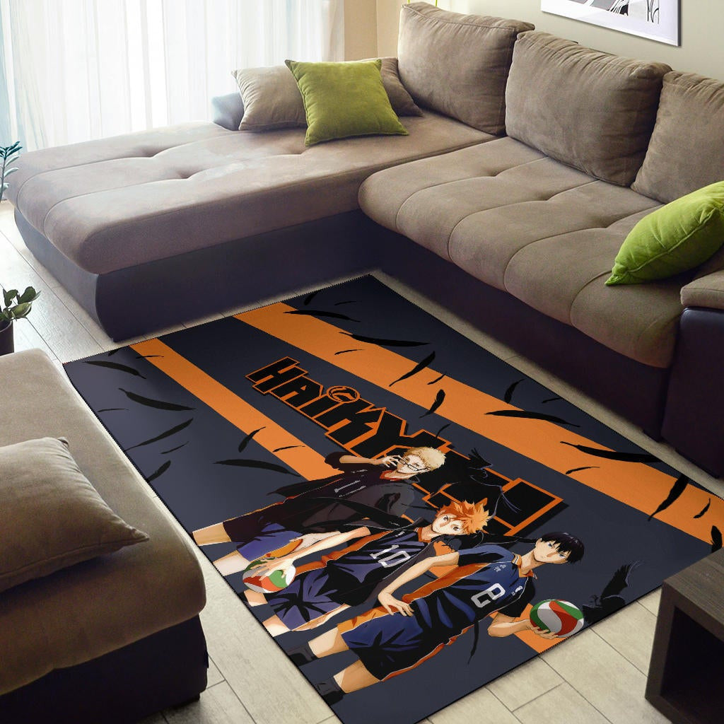 Haikyuu Anime Area Rug - Shouyou Hinata Kei And Kageyama Play Volleyball Rugs Home Decor