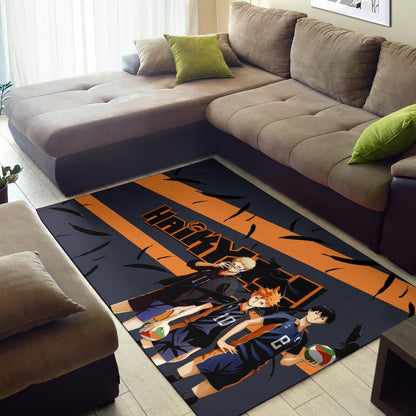 Haikyuu Anime Area Rug - Shouyou Hinata Kei And Kageyama Play Volleyball Rugs Home Decor