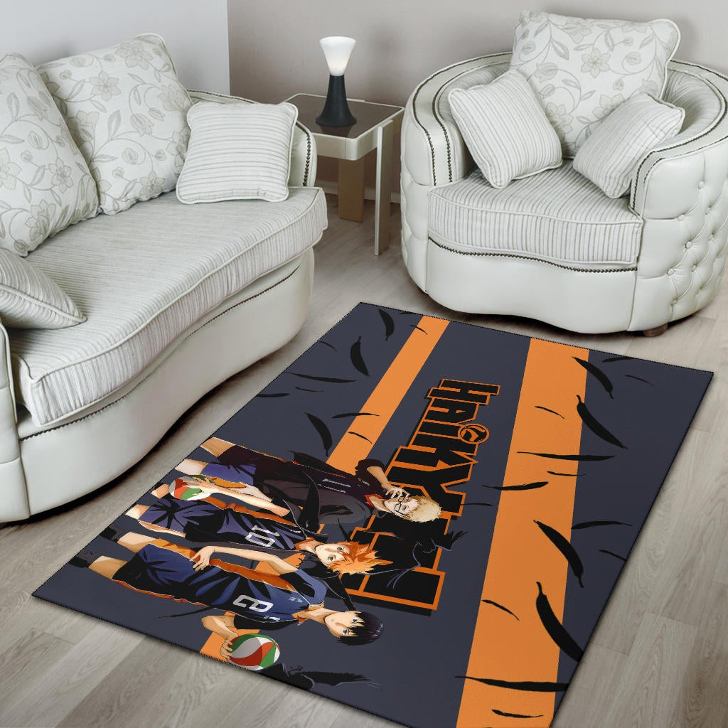 Haikyuu Anime Area Rug - Shouyou Hinata Kei And Kageyama Play Volleyball Rugs Home Decor