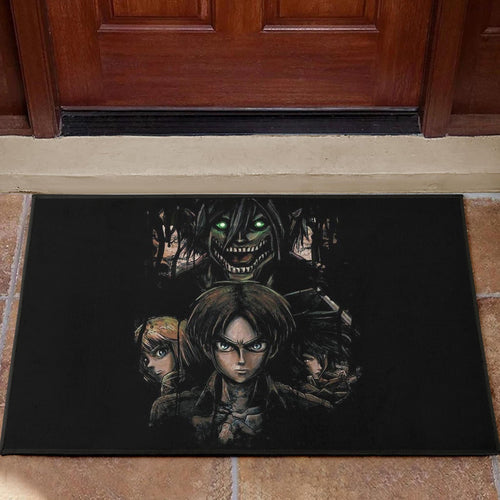 Attack On Titan Anime Door Mat - Evil Eren Titan Vs Human Battle Black Door Mat Home Decor