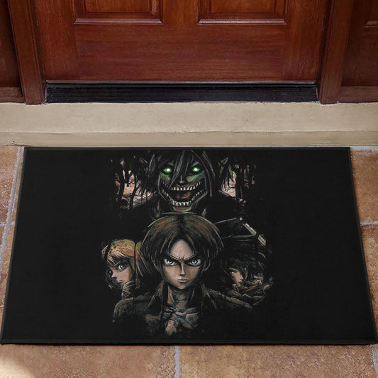 Attack On Titan Anime Door Mat - Evil Eren Titan Vs Human Battle Black Door Mat Home Decor