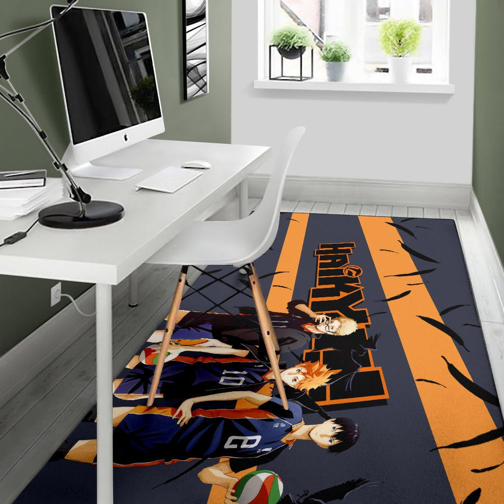 Haikyuu Anime Area Rug - Shouyou Hinata Kei And Kageyama Play Volleyball Rugs Home Decor