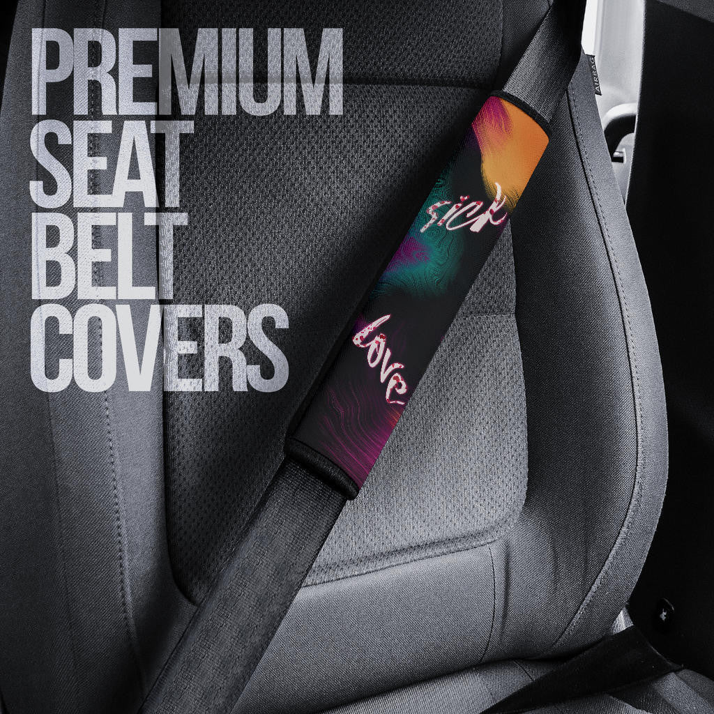 Valentine Seat Belt Covers - Mosaic Skull Wearing Rose Crown Sick Love Belt Covers