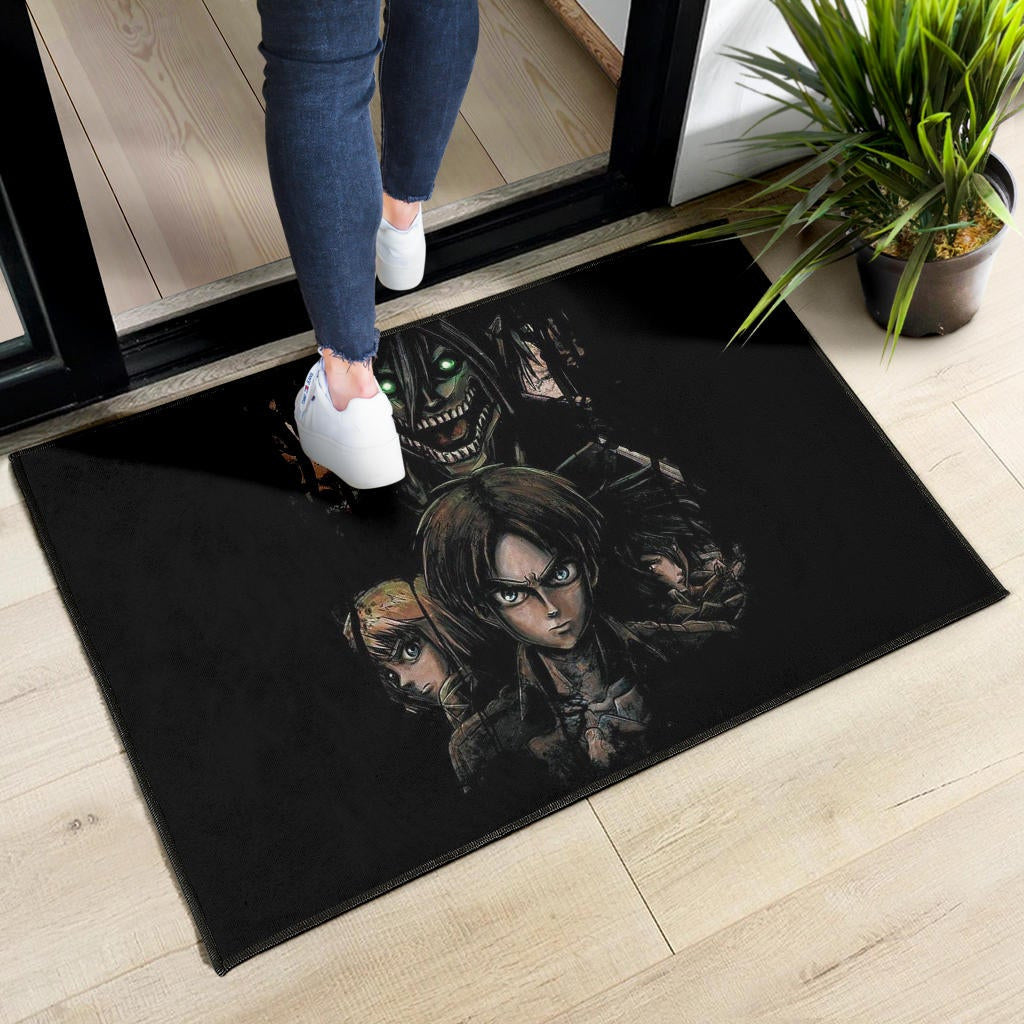 Attack On Titan Anime Door Mat - Evil Eren Titan Vs Human Battle Black Door Mat Home Decor