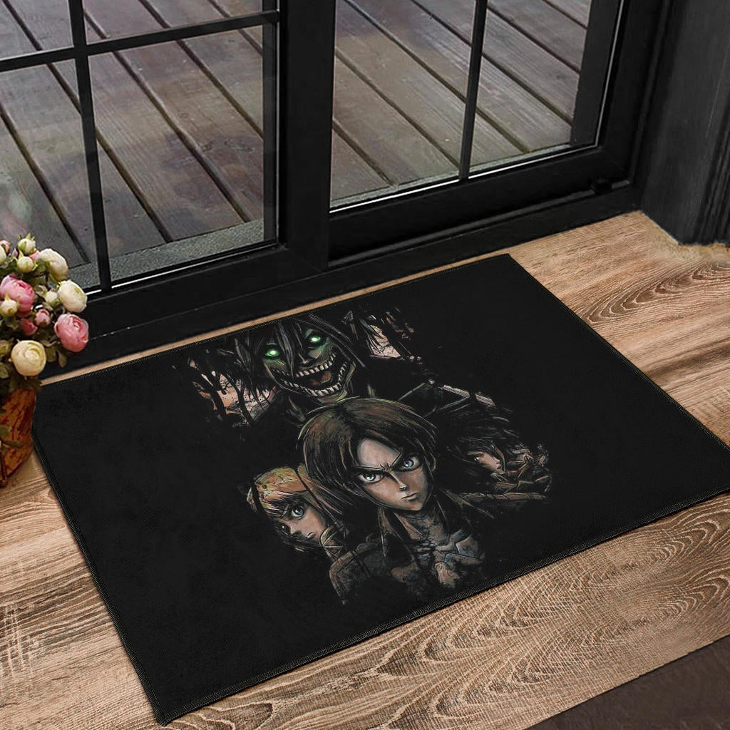 Attack On Titan Anime Door Mat - Evil Eren Titan Vs Human Battle Black Door Mat Home Decor