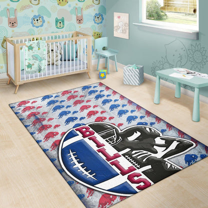 Buffalo Bills American Football Team Area Rug Human Shield With Rugby Ball Buffalo Silhouette Patterns Rugs Home Decor