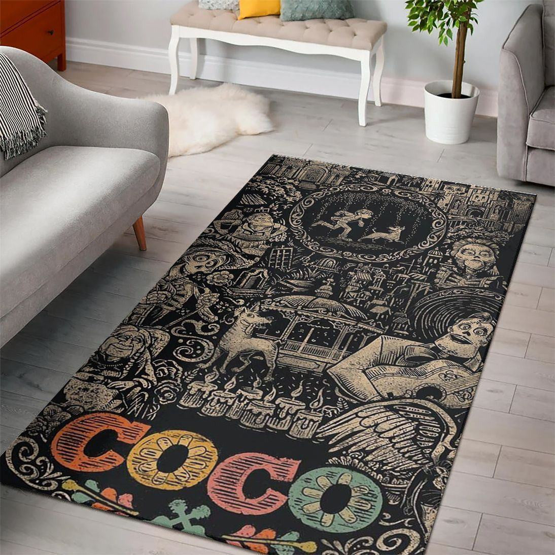 Disney Movies Rectangle Rug | Coco Day Of The Dead Living Room Cartoon Floor Carpet