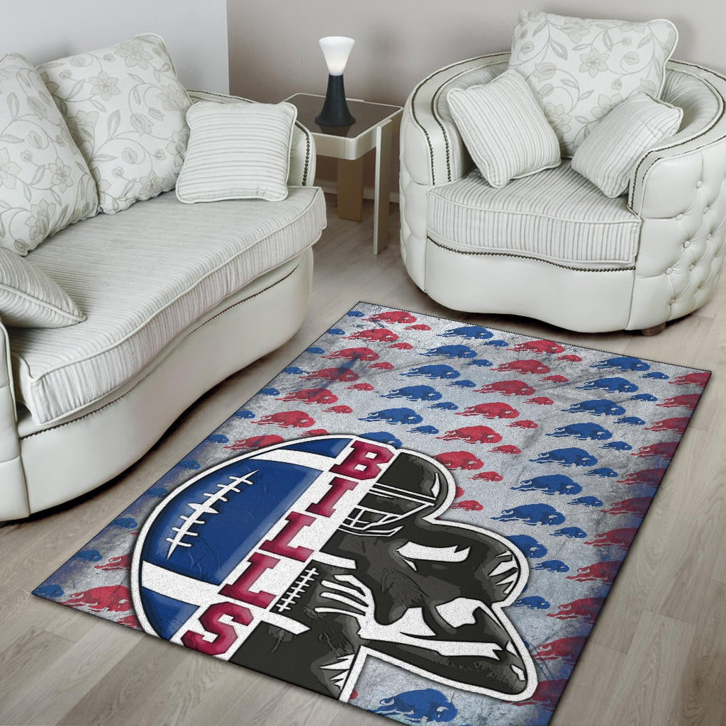 Buffalo Bills American Football Team Area Rug Human Shield With Rugby Ball Buffalo Silhouette Patterns Rugs Home Decor