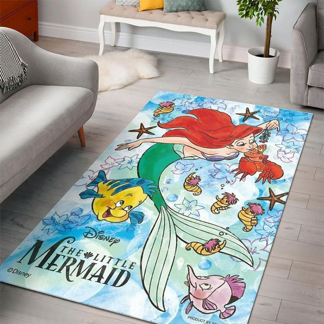Disney Movies Rectangle Rug | Ariel Disney Princess Characters Living Room Cartoon Floor Carpet