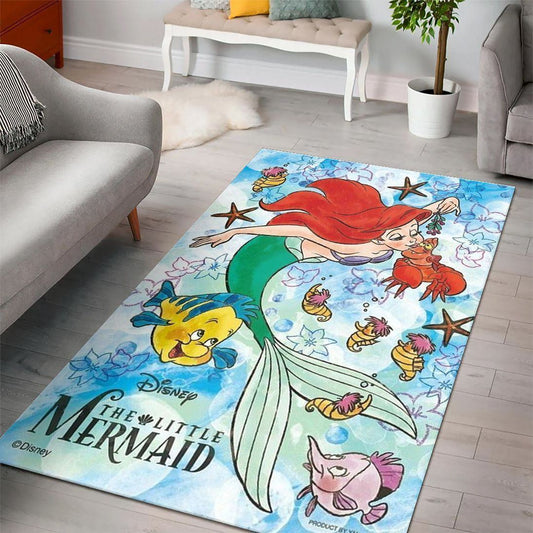 Disney Movies Rectangle Rug | Ariel Disney Princess Characters Living Room Cartoon Floor Carpet