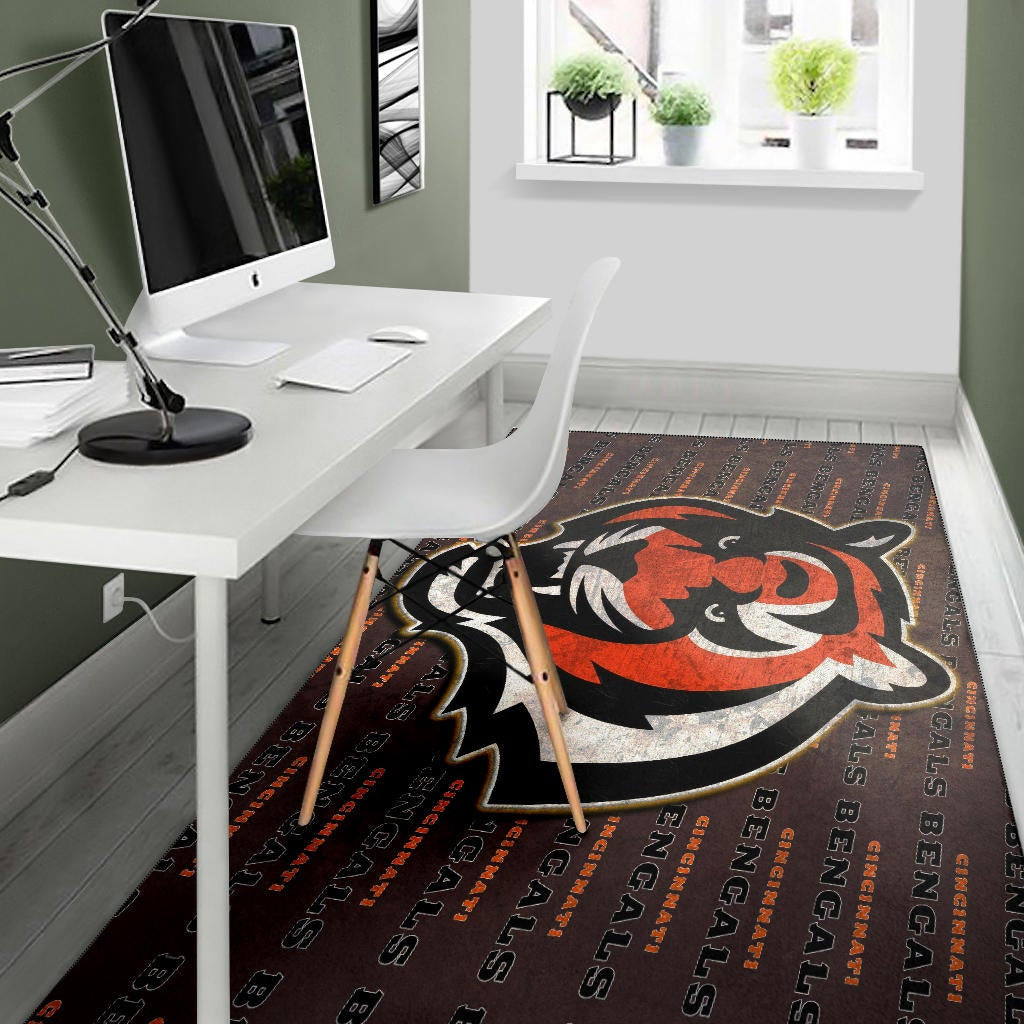 Cincinnati Bengals American Football Team Area Rug Bengal Head Grr Text Patterns Background Rugs Home Decor