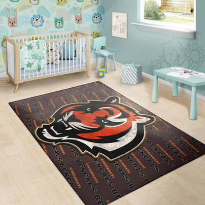 Cincinnati Bengals American Football Team Area Rug Bengal Head Grr Text Patterns Background Rugs Home Decor
