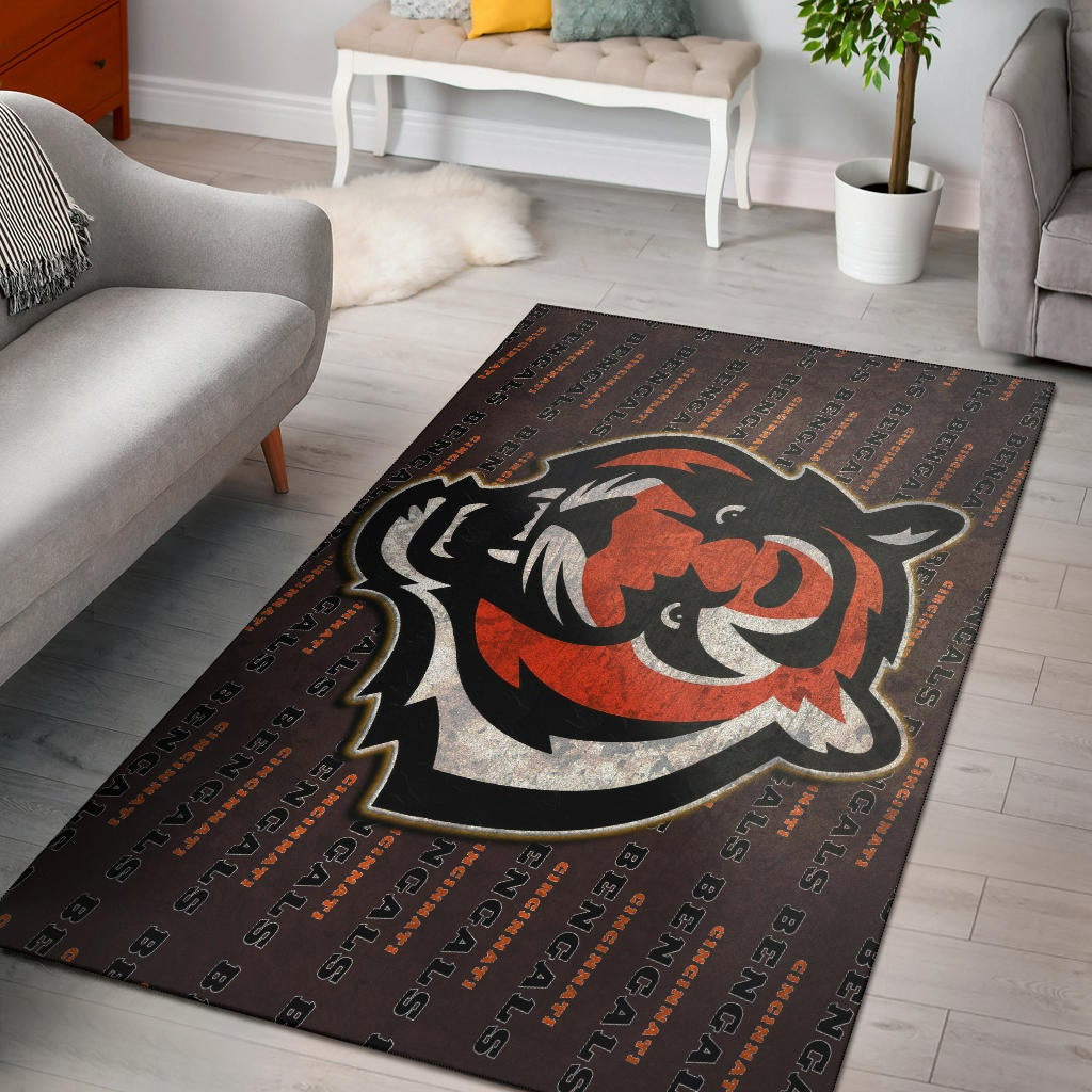 Cincinnati Bengals American Football Team Area Rug Bengal Head Grr Text Patterns Background Rugs Home Decor