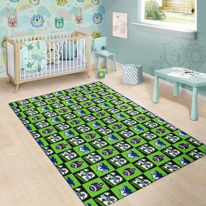 American Football Team Area Rug - Seattle Seahawks Go 12 Rugby Square Patterns Rugs Home Decor