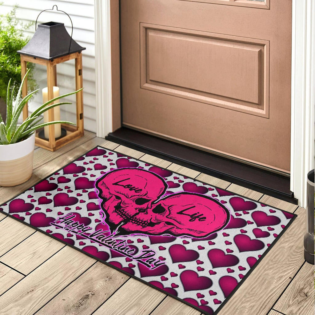 Valentine Door Mat Couple Skull Love Life Happy Valentine Day Pink Heart Patterns Door Mat Home Decor NT121101
