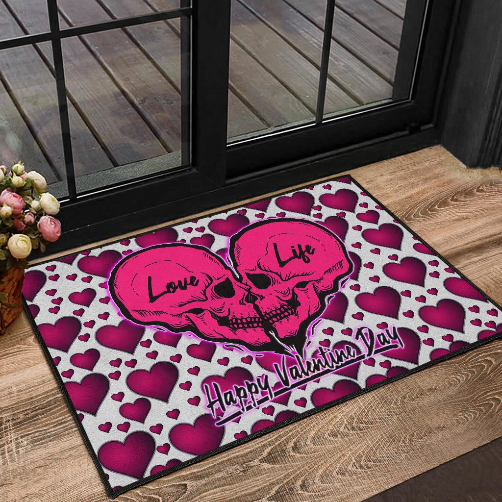 Valentine Door Mat Couple Skull Love Life Happy Valentine Day Pink Heart Patterns Door Mat Home Decor NT121101