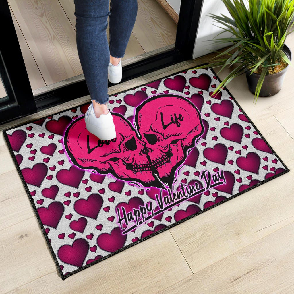 Valentine Door Mat Couple Skull Love Life Happy Valentine Day Pink Heart Patterns Door Mat Home Decor NT121101