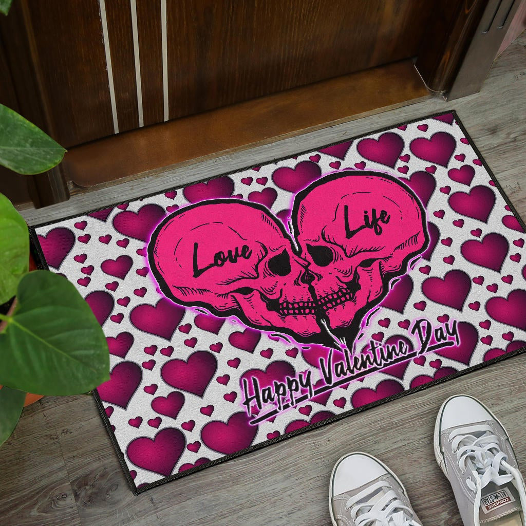 Valentine Door Mat Couple Skull Love Life Happy Valentine Day Pink Heart Patterns Door Mat Home Decor NT121101