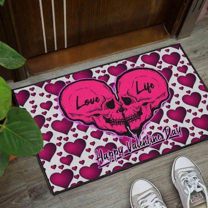 Valentine Door Mat Couple Skull Love Life Happy Valentine Day Pink Heart Patterns Door Mat Home Decor NT121101