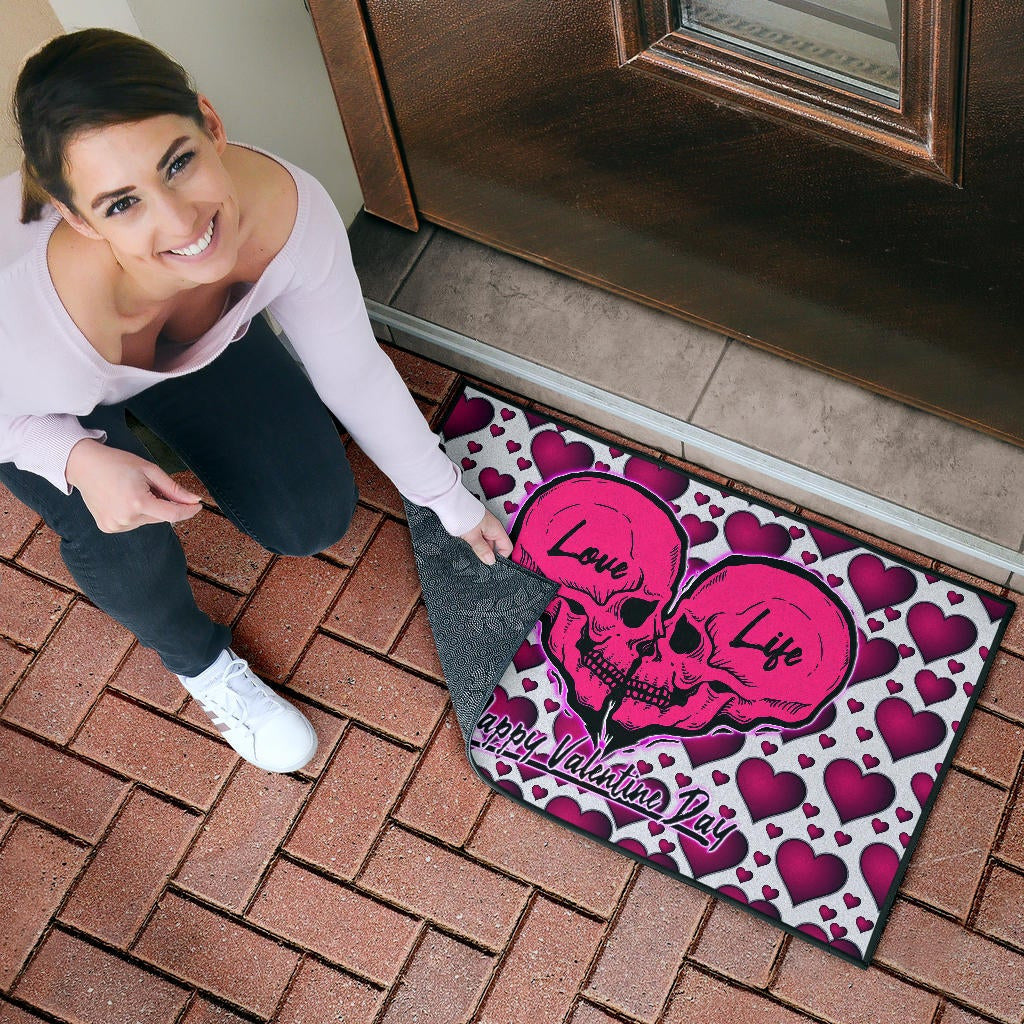 Valentine Door Mat Couple Skull Love Life Happy Valentine Day Pink Heart Patterns Door Mat Home Decor NT121101