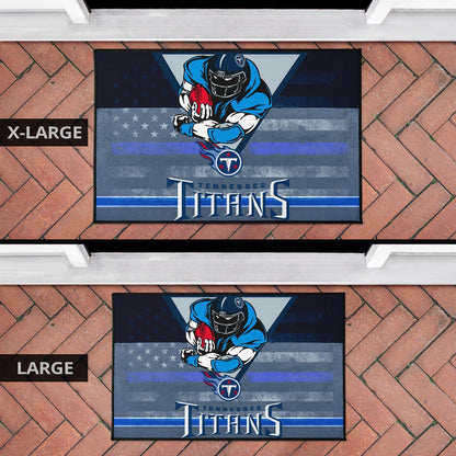 Tennessee Titans American Football Team Door Mat Muscle Player Holding Rugby Flaming Ball US Flag Door Mat Home Decor