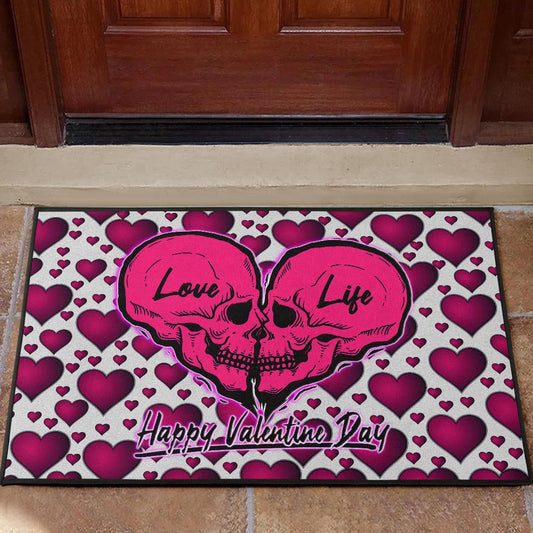 Valentine Door Mat Couple Skull Love Life Happy Valentine Day Pink Heart Patterns Door Mat Home Decor NT121101