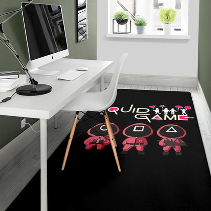 Squid Game Movie Area Rug Funny Fat Chibi Squid Worker Round Square Triangle Umbrella Balloon Rugs Home Decor