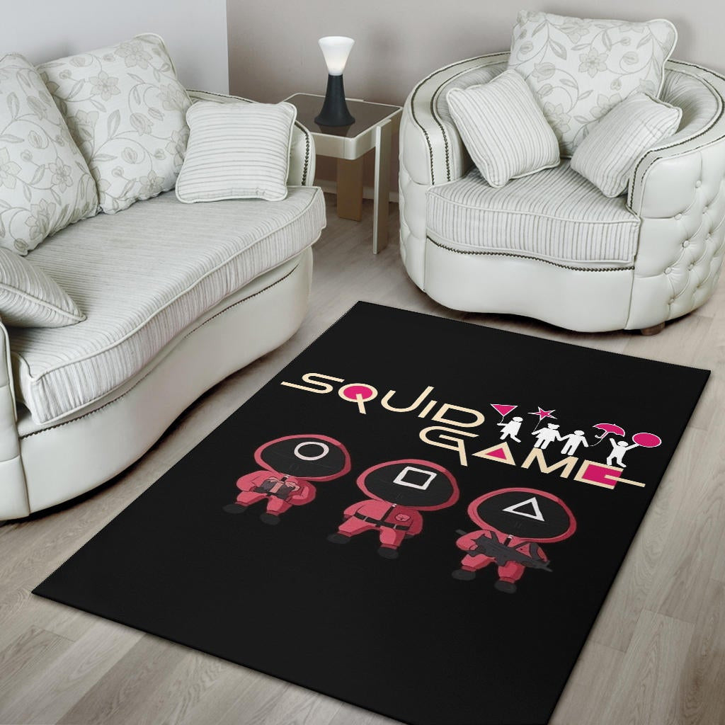 Squid Game Movie Area Rug Funny Fat Chibi Squid Worker Round Square Triangle Umbrella Balloon Rugs Home Decor