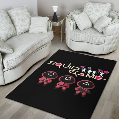 Squid Game Movie Area Rug Funny Fat Chibi Squid Worker Round Square Triangle Umbrella Balloon Rugs Home Decor