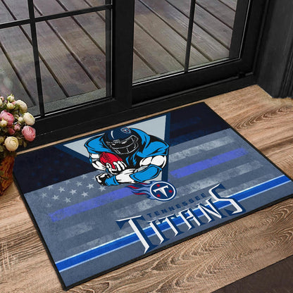 Tennessee Titans American Football Team Door Mat Muscle Player Holding Rugby Flaming Ball US Flag Door Mat Home Decor