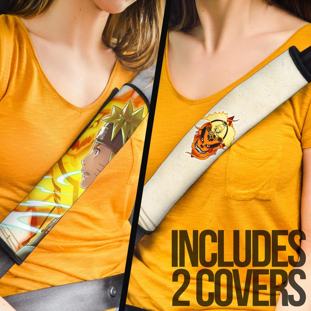 Naruto Anime Seat Belt Covers - Naruto Bijuu Mode Sitting On Kurama Back In Battle Belt Covers