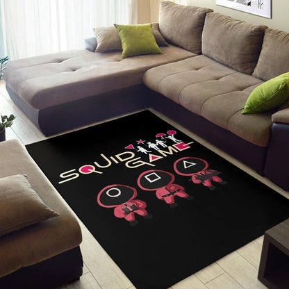 Squid Game Movie Area Rug Funny Fat Chibi Squid Worker Round Square Triangle Umbrella Balloon Rugs Home Decor