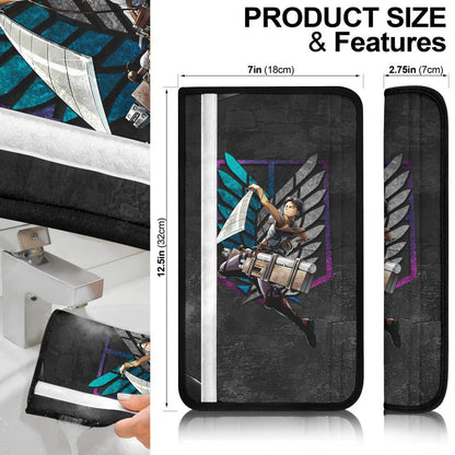 Attack On Titan Anime  Seat Belt Covers - Levi Ackerman Fighting Black Chains Wings Of Freedom Symbol Belt Covers