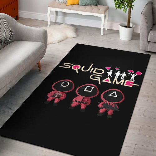 Squid Game Movie Area Rug Funny Fat Chibi Squid Worker Round Square Triangle Umbrella Balloon Rugs Home Decor