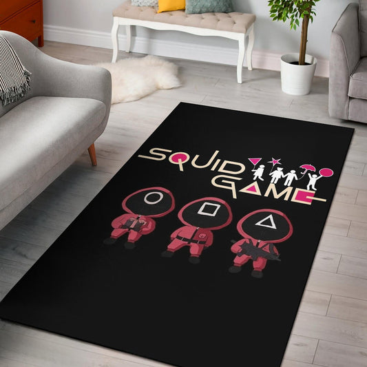 Squid Game Movie Area Rug Funny Fat Chibi Squid Worker Round Square Triangle Umbrella Balloon Rugs Home Decor