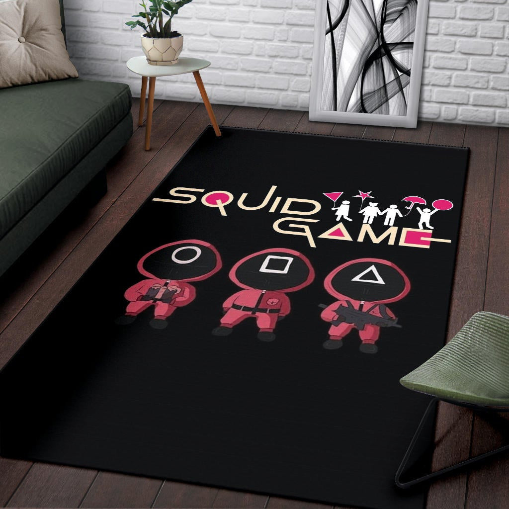 Squid Game Movie Area Rug Funny Fat Chibi Squid Worker Round Square Triangle Umbrella Balloon Rugs Home Decor