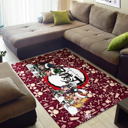 Demon Slayer Anime Area Rug - Tanjiro Nezuko Rengoku Muichiro Xmas Gift Christmas Symbol Red Rugs Home Decor