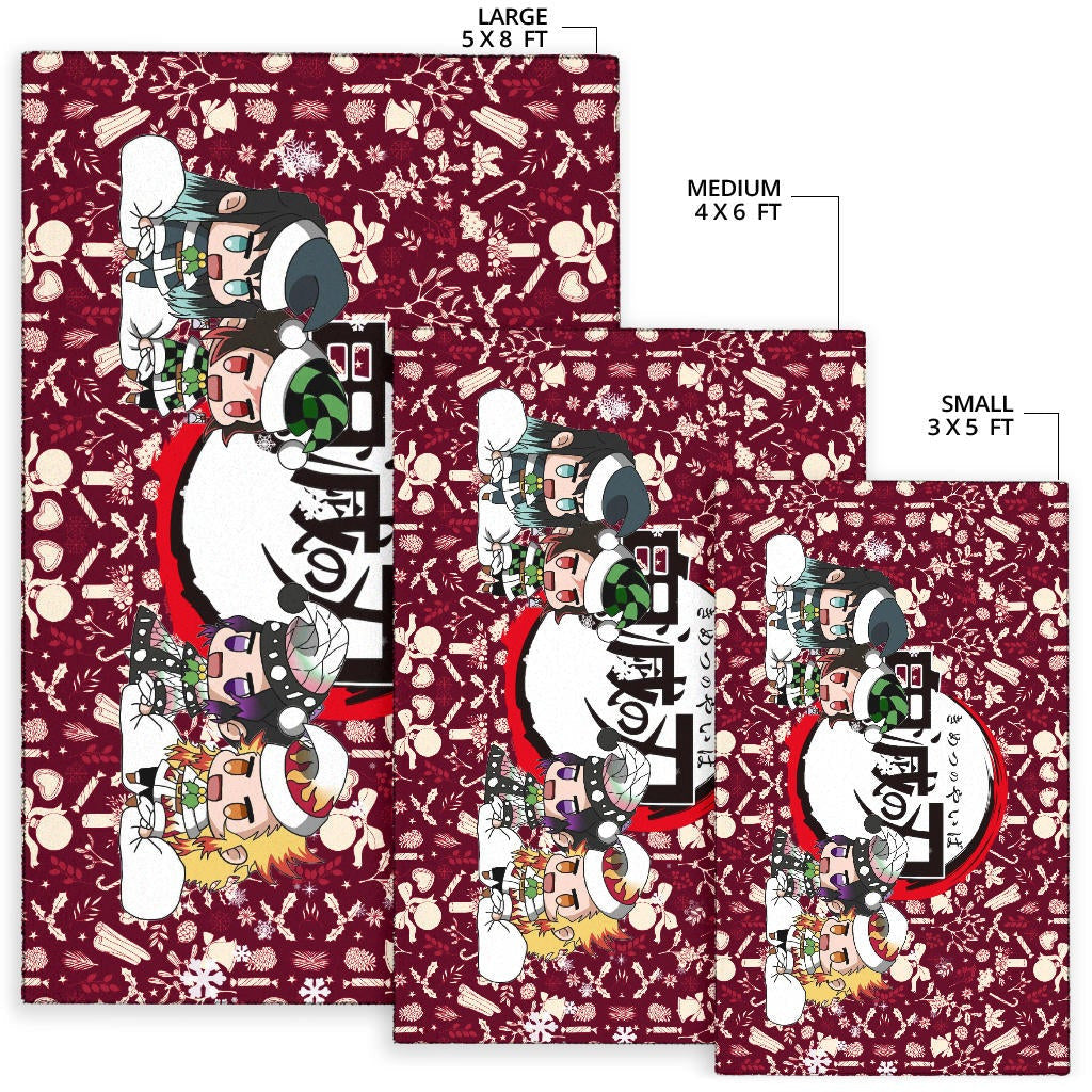 Demon Slayer Anime Area Rug - Tanjiro Nezuko Rengoku Muichiro Xmas Gift Christmas Symbol Red Rugs Home Decor