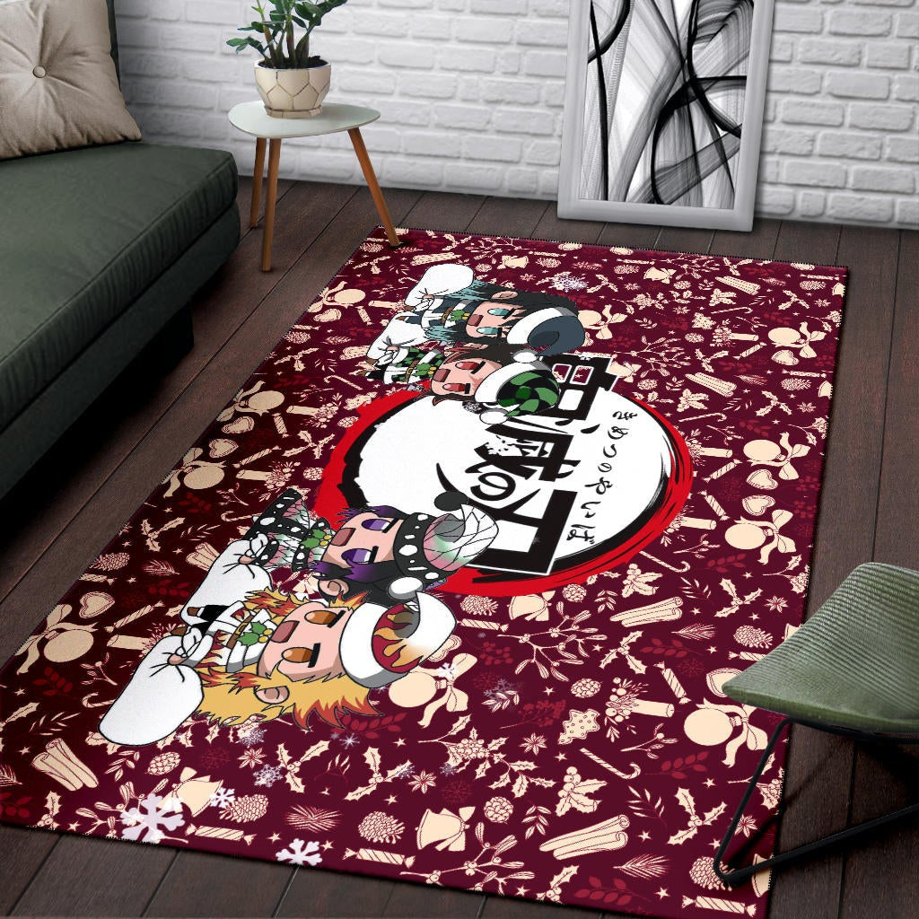 Demon Slayer Anime Area Rug - Tanjiro Nezuko Rengoku Muichiro Xmas Gift Christmas Symbol Red Rugs Home Decor