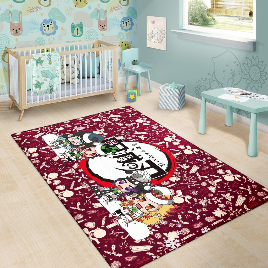 Demon Slayer Anime Area Rug - Tanjiro Nezuko Rengoku Muichiro Xmas Gift Christmas Symbol Red Rugs Home Decor