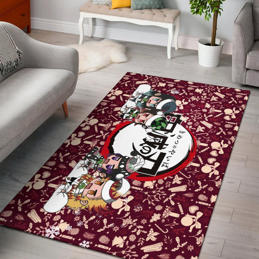 Demon Slayer Anime Area Rug - Tanjiro Nezuko Rengoku Muichiro Xmas Gift Christmas Symbol Red Rugs Home Decor